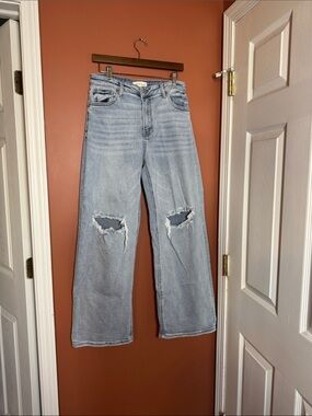 Risen Light Wash Distressed Wide-Leg Women’s Jeans